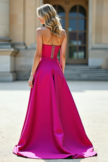 Fuchsia A Line Strapless Formal Dress with Slit